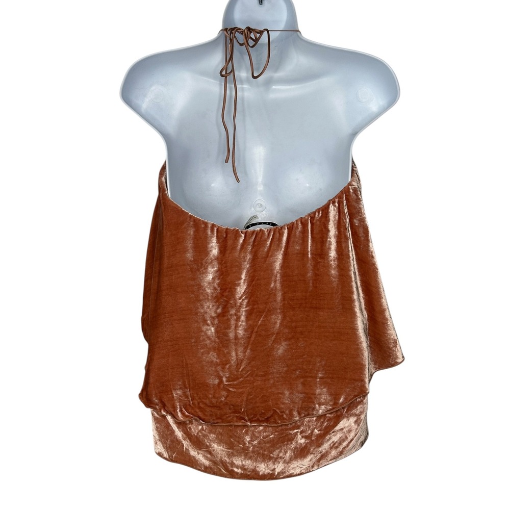 Alice + Olivia Marybeth Halter Top Large Terracotta Silk Velvet Tiered Draped - Picture 4 of 9